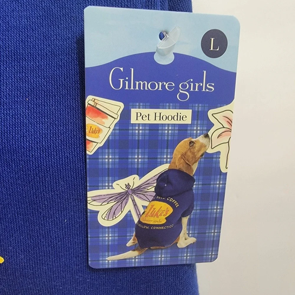 NWT Gilmore Girls Luke's Diner Dog Pet LARGE Hoodie Jacket Christmas Winter Blue